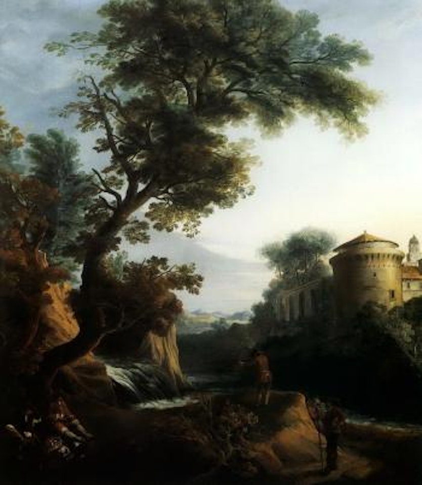 Paysage de torrent anime de chasseurs by Jean-Baptiste Oudry