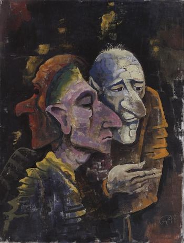 Masks - demons, three half figures by Karl Hofer