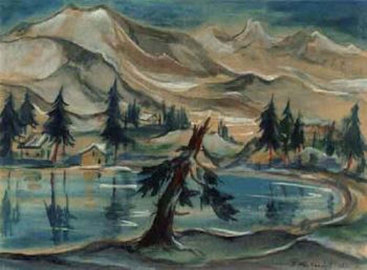 Houses on mountain lake by Franz Heckendorf