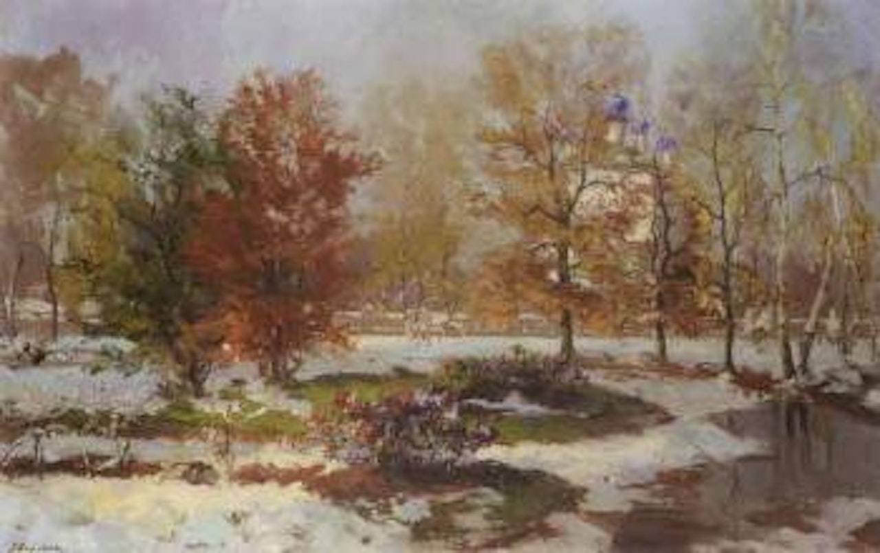 Russian Church in a winter landscape by Georgij Aleksandrovic Lapschin