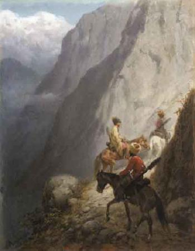 Mounted Cossacks in the mountains by Konstantin Nikolaivich Filippov
