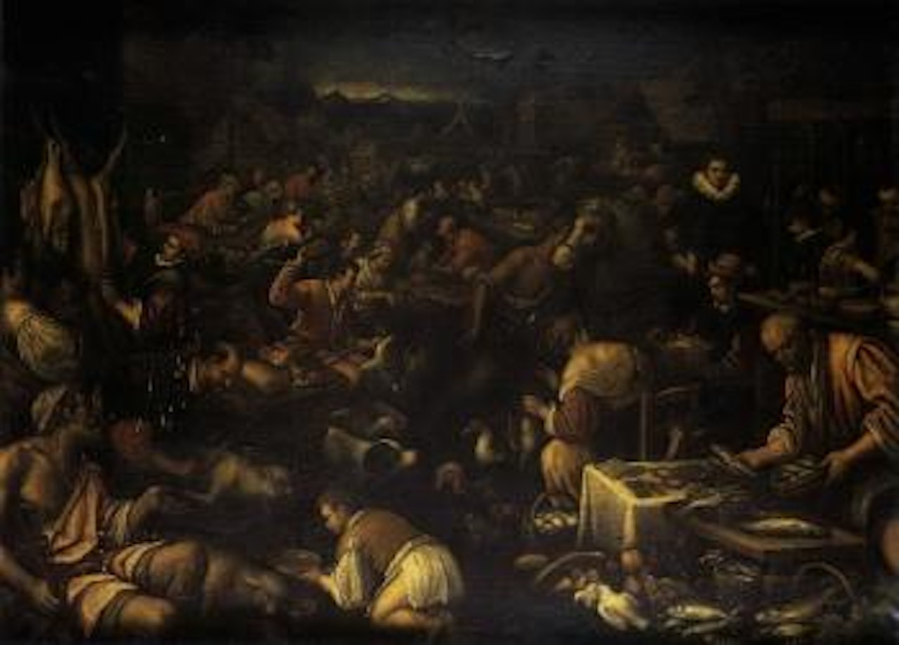 Market scene by Leandro Bassano