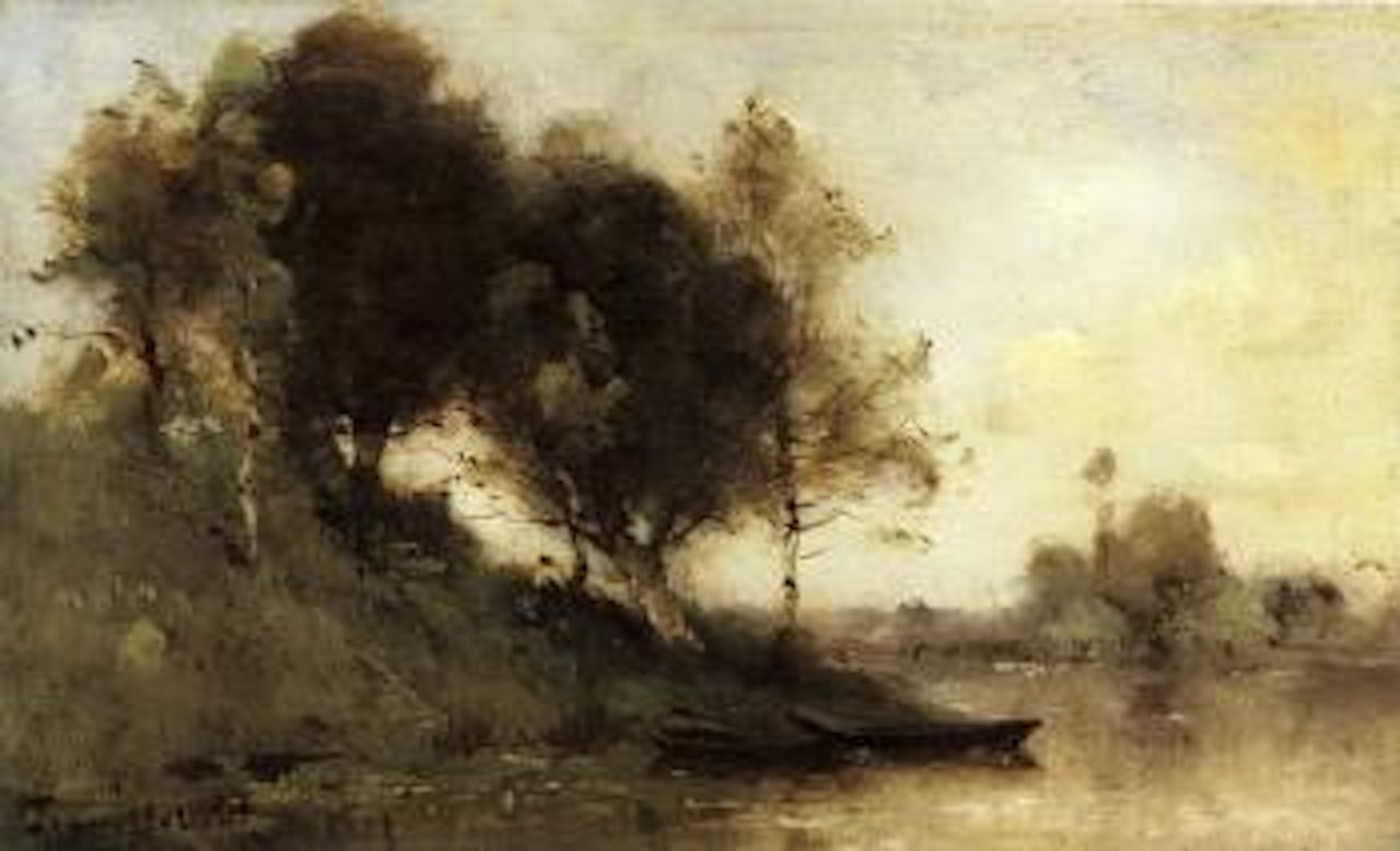 Pecheur en bord de riviere by Paul Désiré Trouillebert