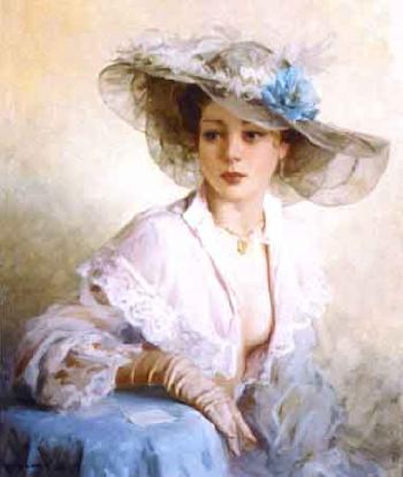 Portrait of a young lady in the hat of ostrich feathers by Constantin Razoumov