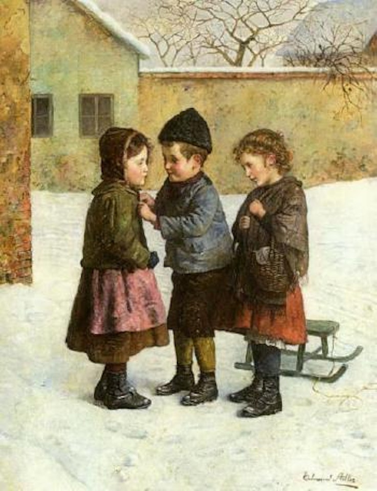 Three children enjoying the snow by Edmund Adler