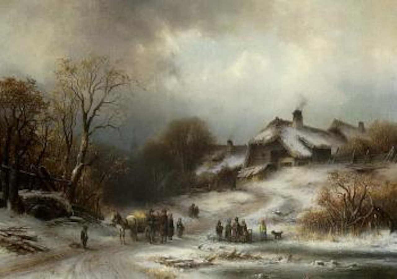 Winter landscape with farm houses, near Alt-Gauting by Anton Doll