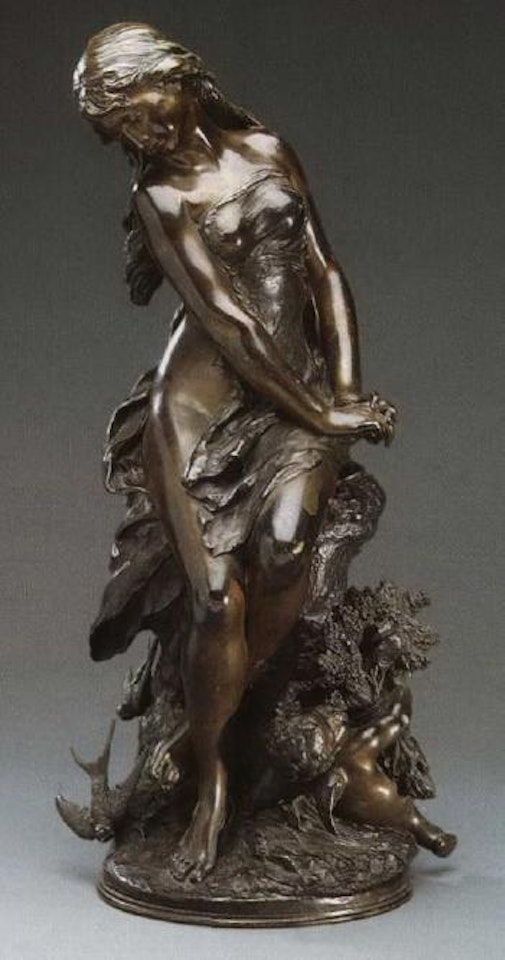 Summer, young girl sitting on a rock by Mathurin Moreau