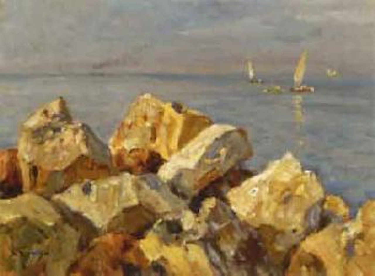 Seascape with boats by Ugo Flumiani