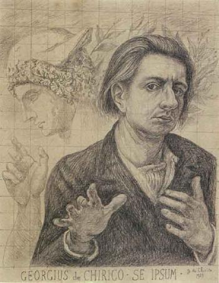 Self-portrait with Mercurius' head by Giorgio de Chirico