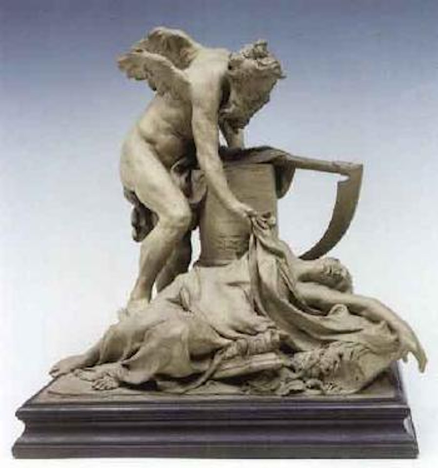 Saturne tenant sa faux prenant la vie d'une jeune femme Alanguie by French School