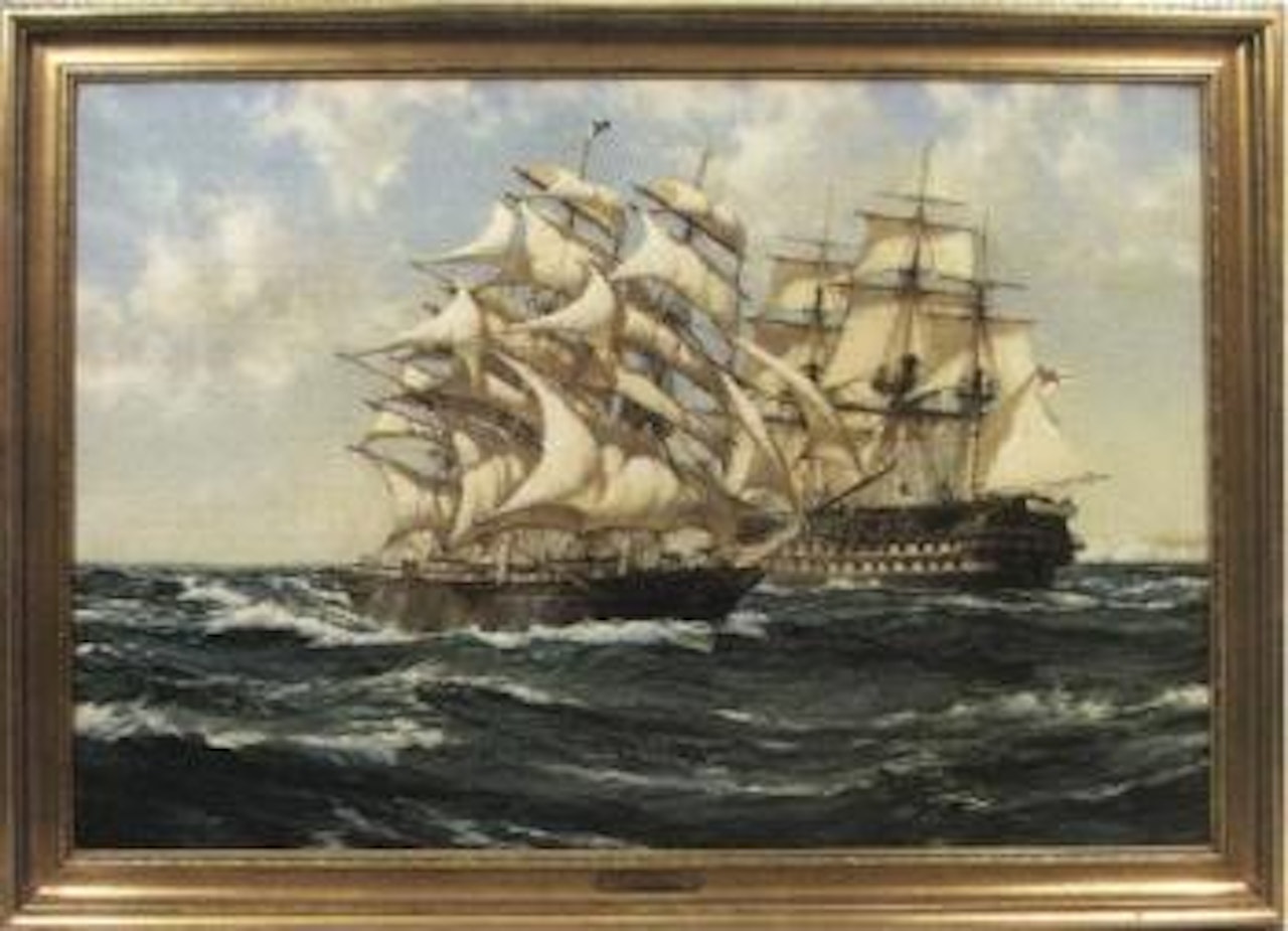 The clipper salutes the Admiral's ship by Montague Dawson