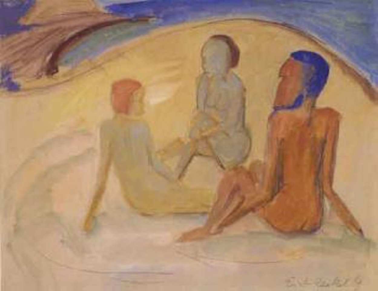 Three nudes on beach by Erich Heckel
