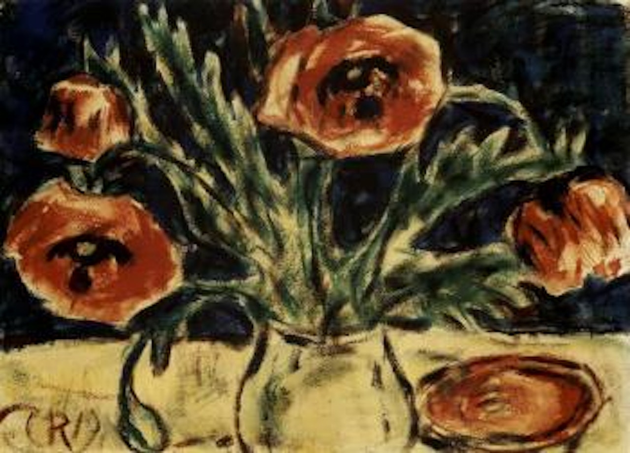 Red poppies in vase by Christian Rohlfs