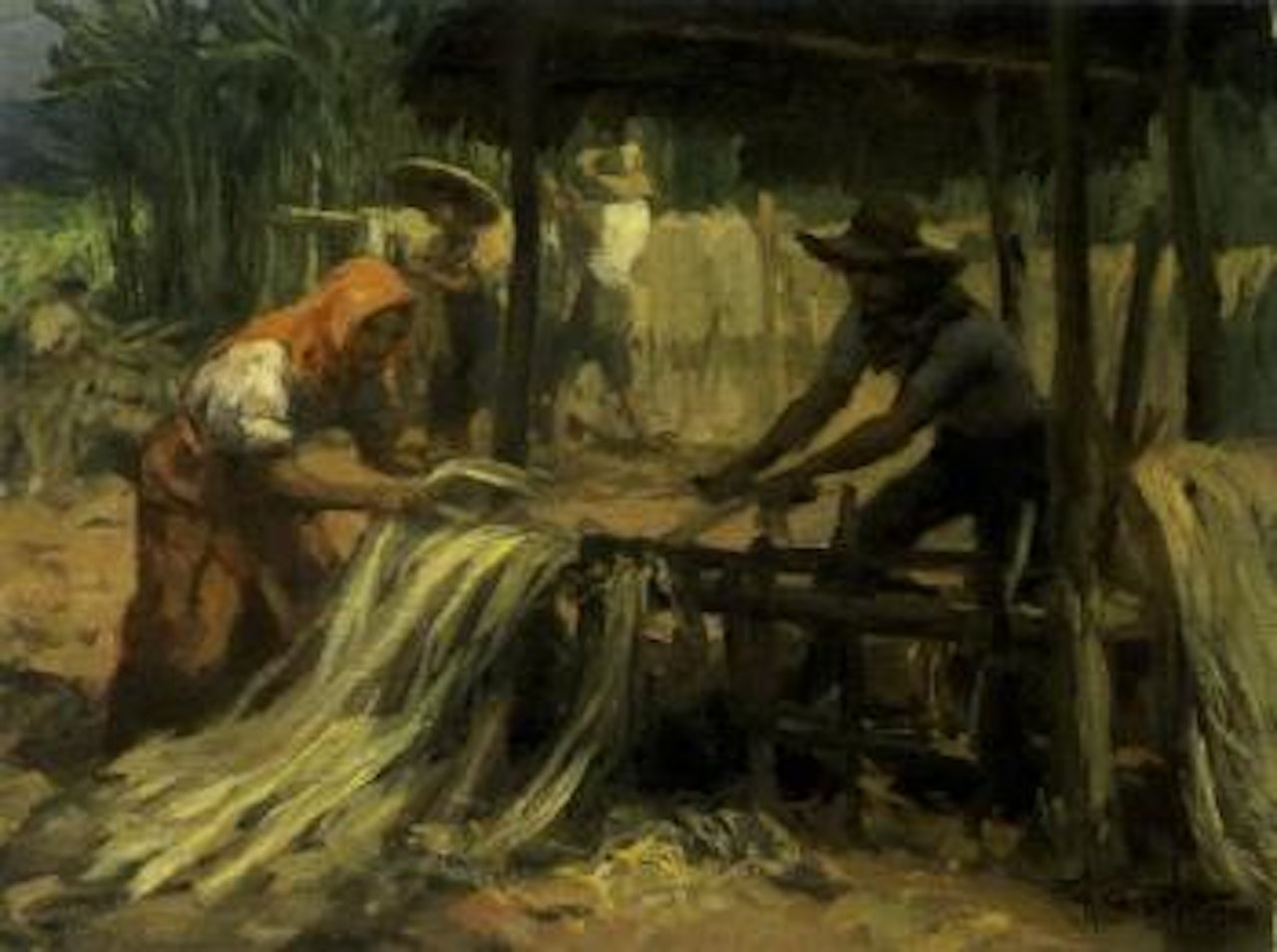 Hemp weavers by Fernando Amorsolo
