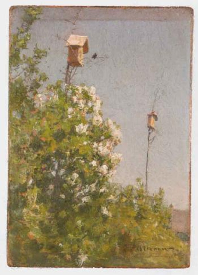 Nesting boxes above flowering shrubs by Ivan Pavlovitch Pochitonov