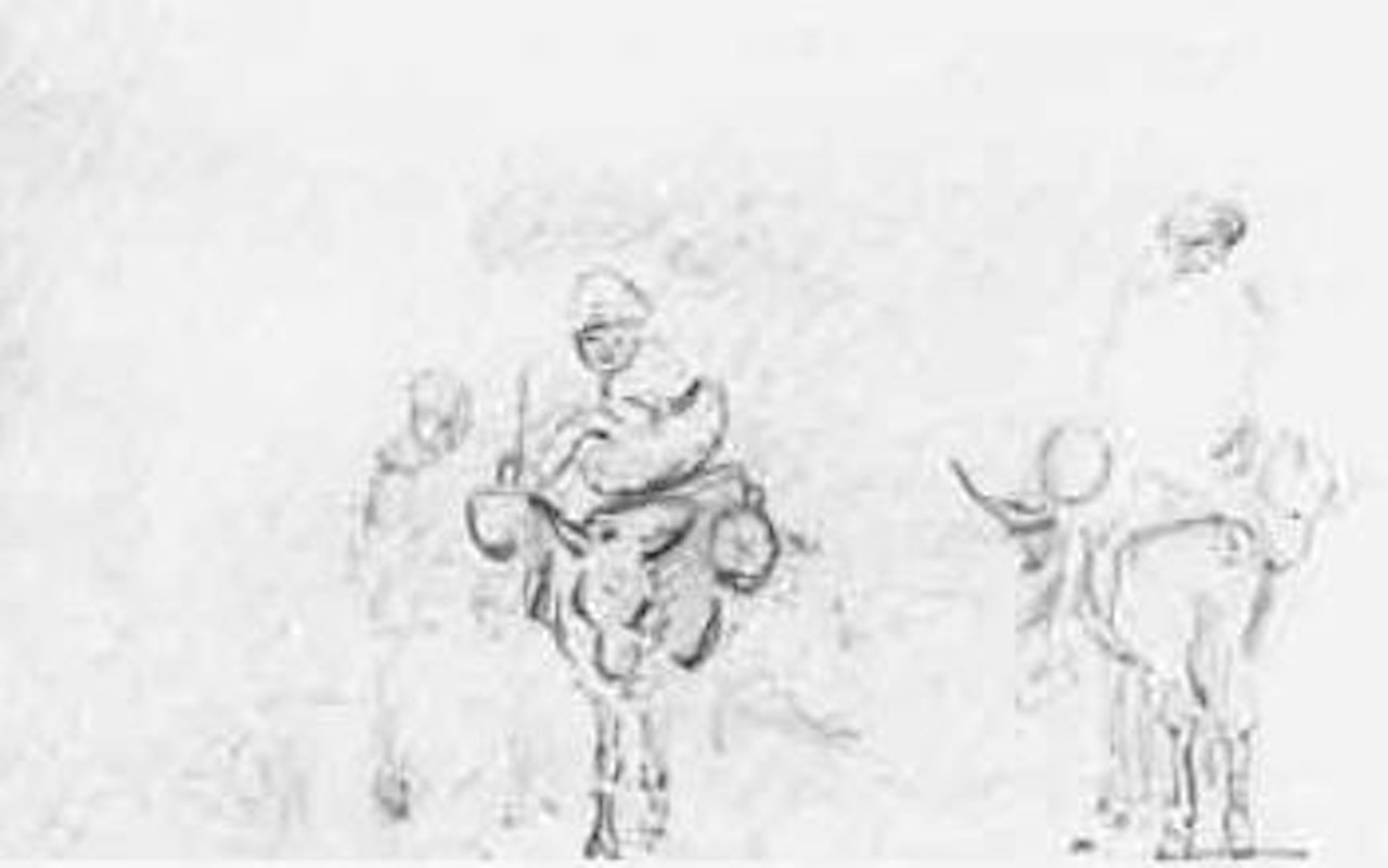 Two figures on mules by Camille Pissarro