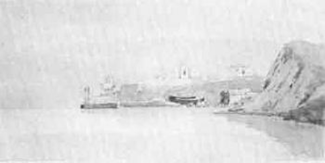 View of Folkestone harbour and town by Thomas Girtin by Joseph Mallord William Turner