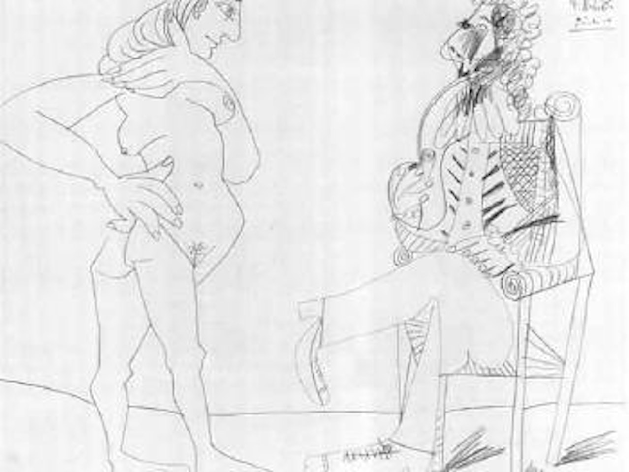 Nu debout et homme assis a la pipe by Pablo Picasso