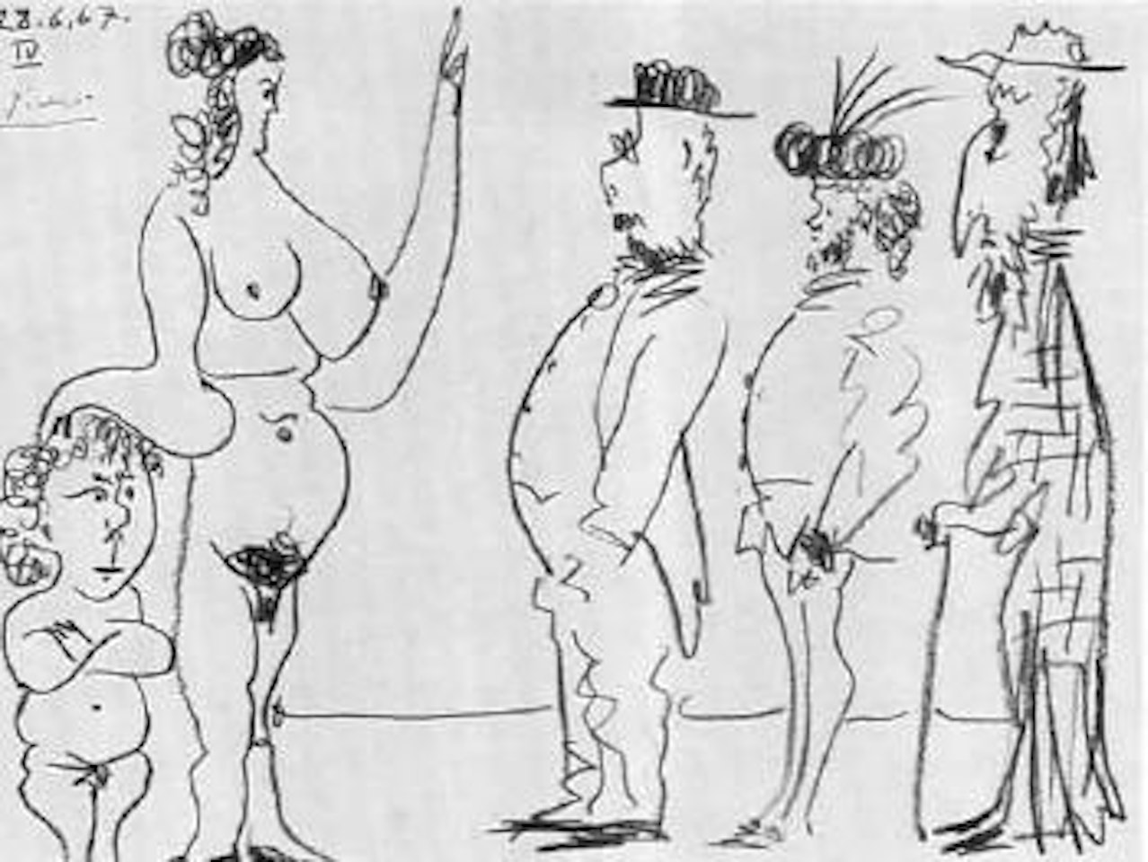 Femme nue et quatre personnages. Mousquetaire by Pablo Picasso