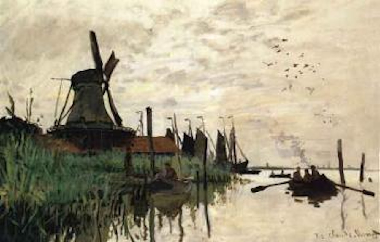 Moulin a vent et bateaux a Zaandam by Claude Monet