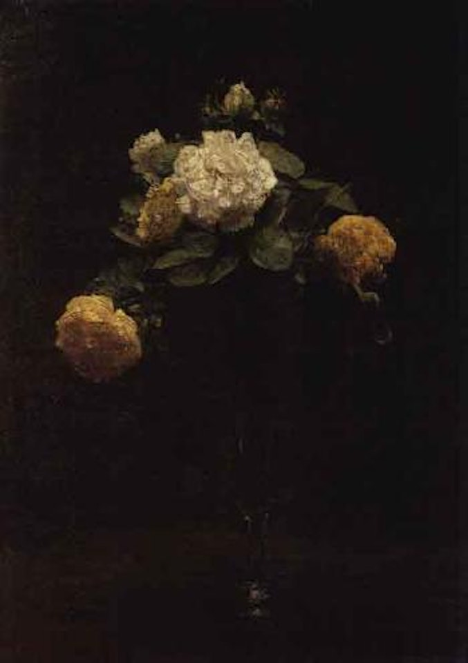 Roses blanches et jaunes dans un vase haut by Henri Fantin-Latour