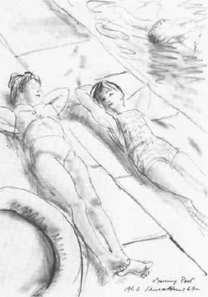 Sunbathing beside the pool by Laura Knight