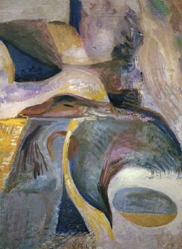 Abstract painting on wood by Kurt Schwitters