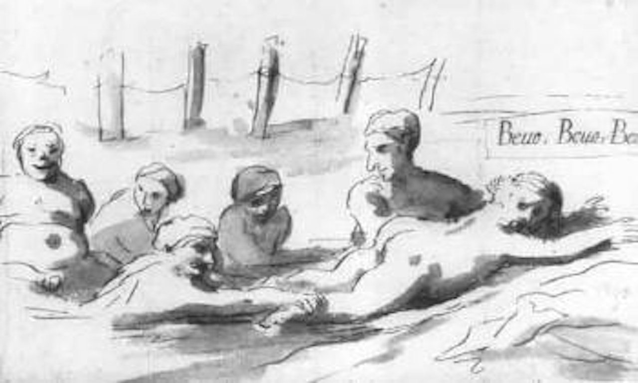 Bathers pulling naked man into river by Pier Francesco Mola