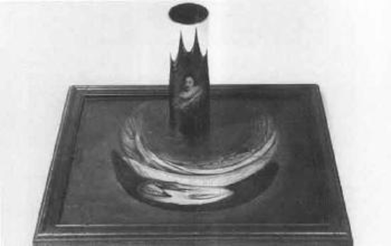 Anamorphoses picture, portrait of man said to be Descartes by Dutch School