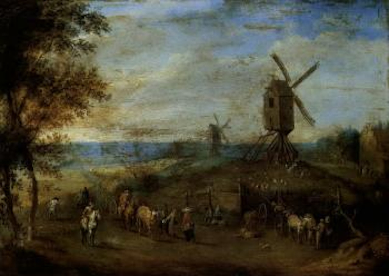 Landscape with peasants and windmills by Jan Brueghel the Younger