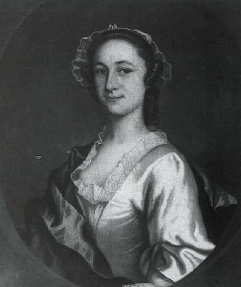 Portrait of lady wearing satin dress and lace bonnet by Thomas Hudson