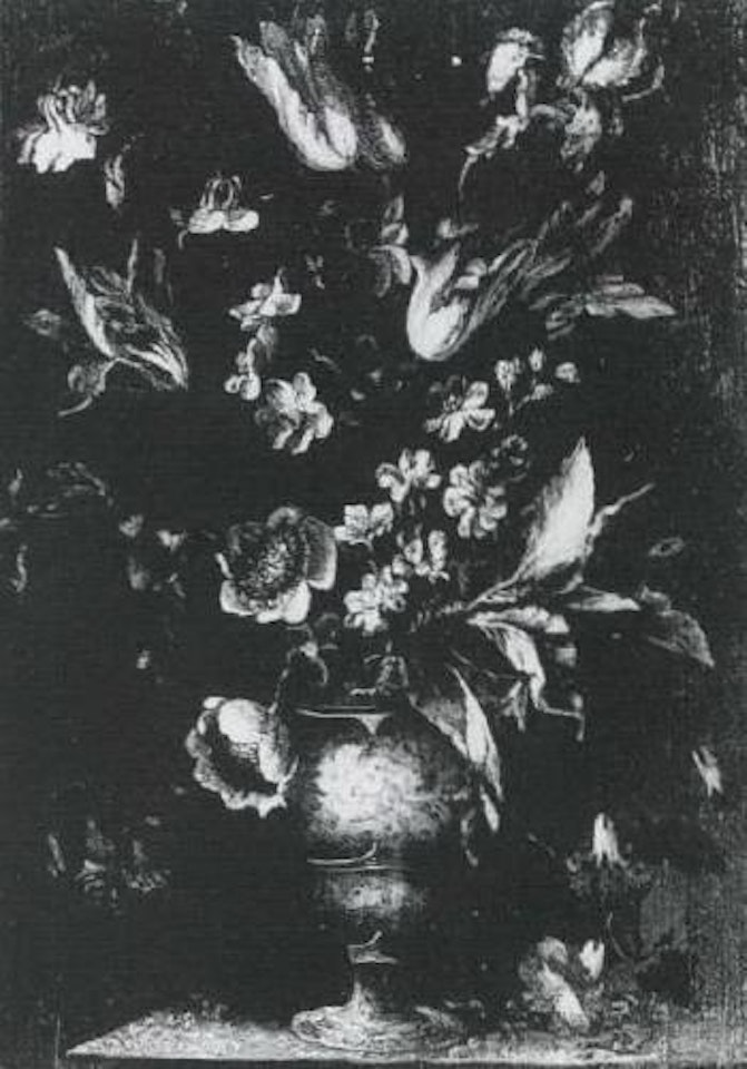 Still life of tulips, lilies and narcissi in porcelain vase by Gasparo Lopez
