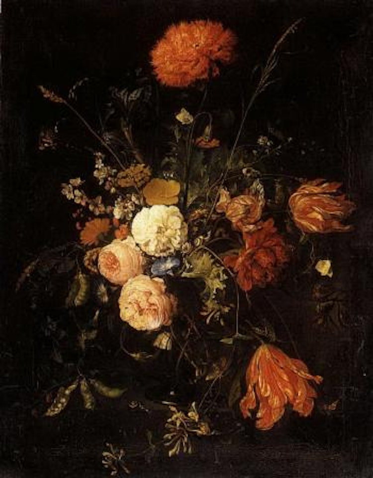 Still life of roses, tulips and other flowers in vase by Jan Davidsz de Heem