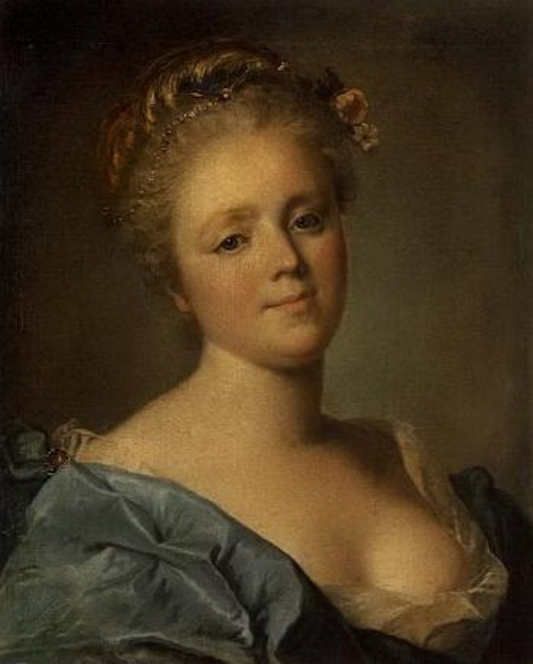 Portrait of lady wearing blue dress by French School