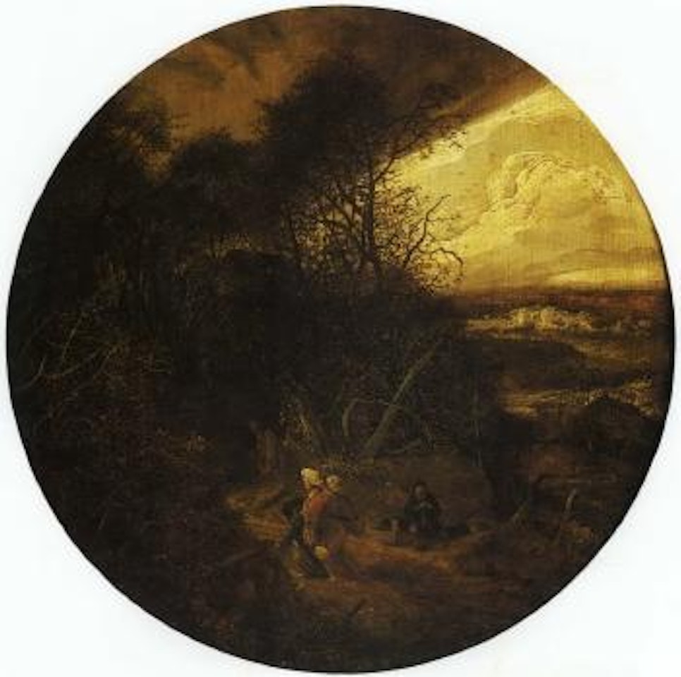 Landscapes with figures at edge of wood by Attributed to Rembrandt Harmensz van Rijn
