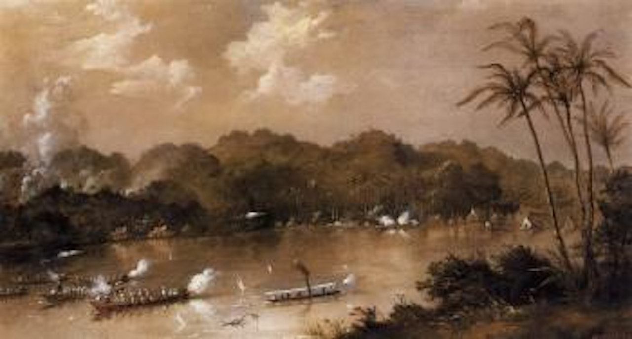 Naval engagement in Perak, Malaysia by Richard Brydges Beechey