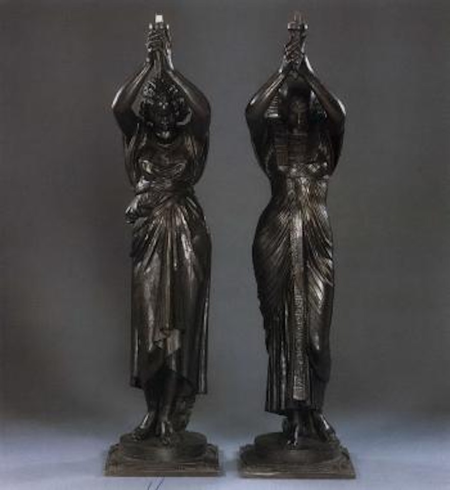 Nubian figure with torchere. Egyptian figure with torchere by French School
