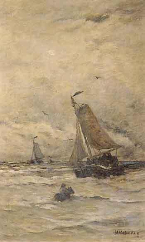 Fishing vessels coming ashore by Hendrik-Willem Mesdag