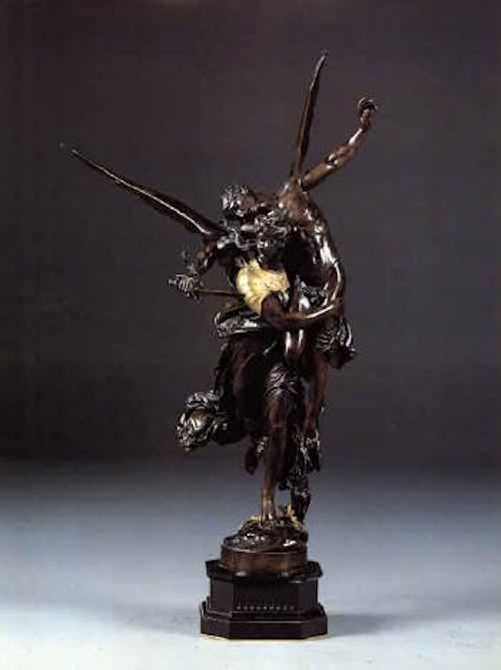 'Gloria Victis' - group of winged victory carrying nude wounded warrior by Marius Jean Antonin Mercie