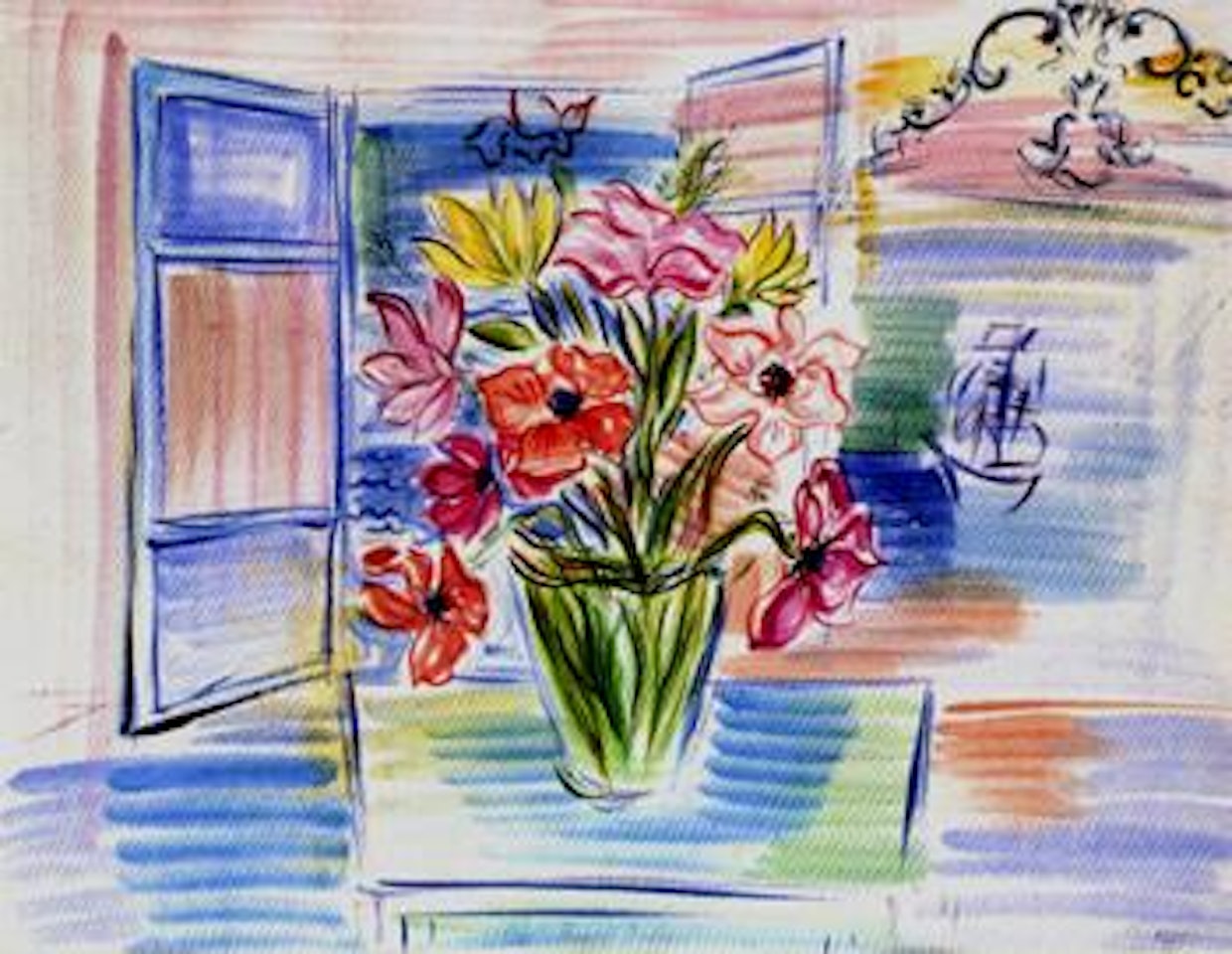 Bouquet de fleurs devant la fenetre ouverte a nice by Raoul Dufy