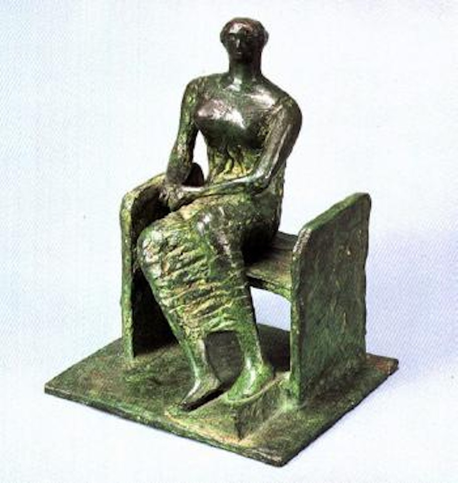 Seated woman on bench by Henry Moore