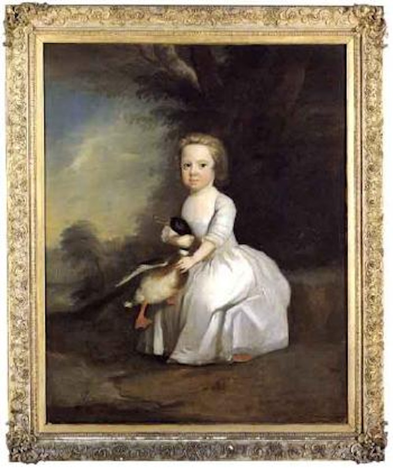 Portrait of little girl, said to be Maria Elizabeth Brooke, holding mallard by English School