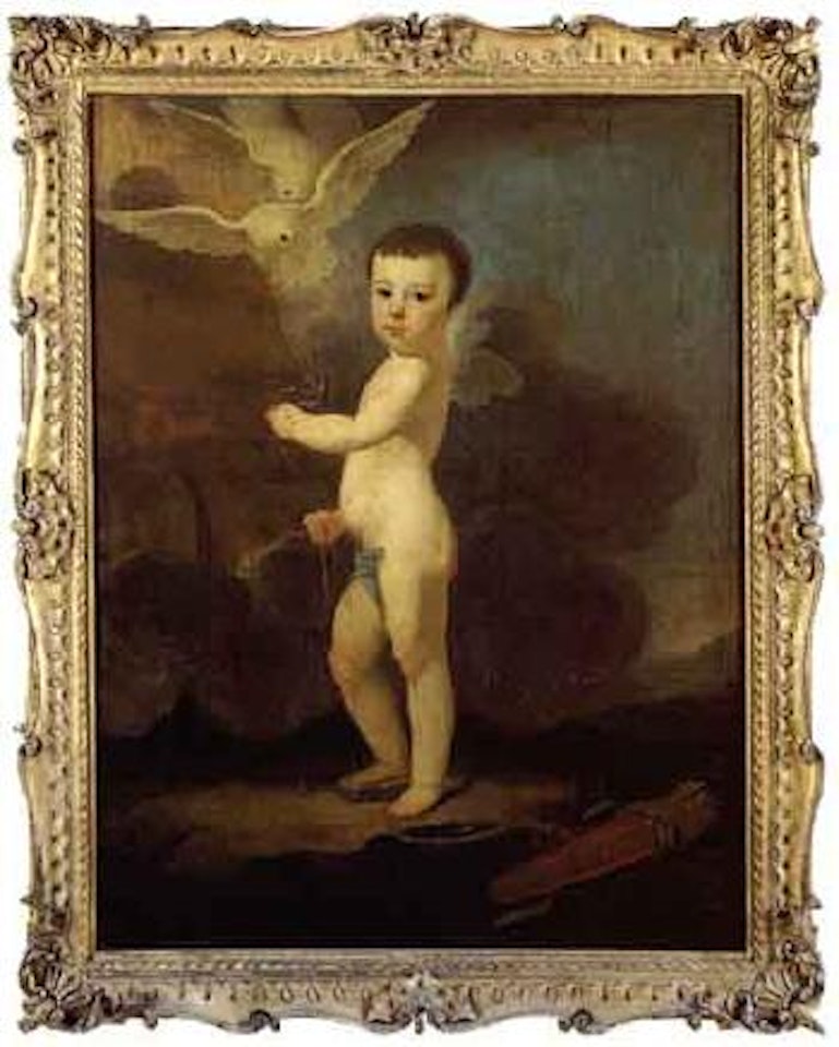 Portrait of child, member of the Brooke family, as Cupid with doves by English School
