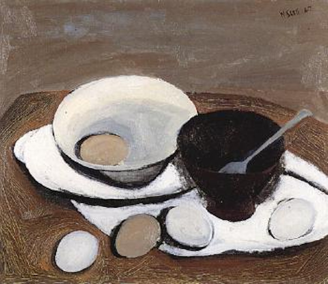 Still life of dish and eggs by William Scott