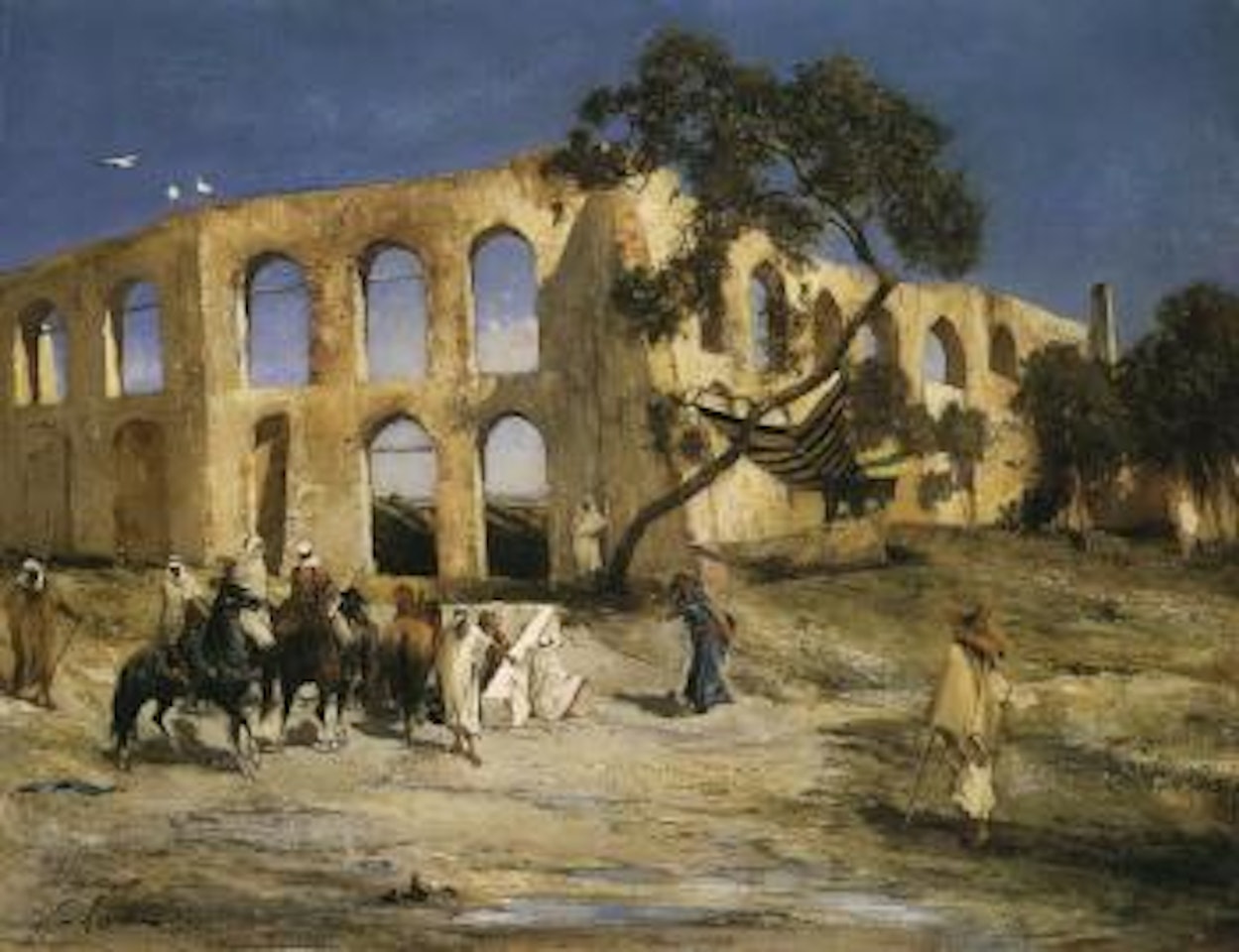 Arab horsemen by ruins by Victor Pierre Huguet