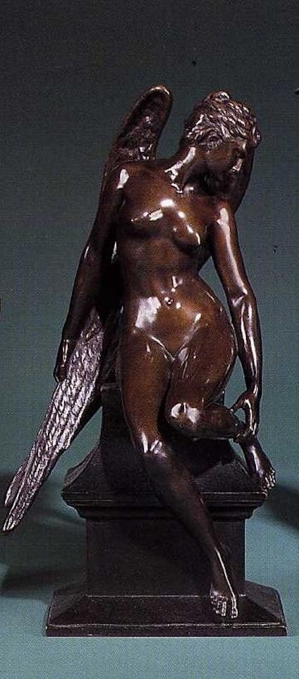 Psyche naked with wings seated on rock by Alfred Boucher