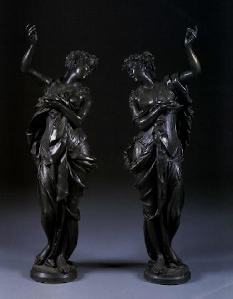 Lightly clad draped maiden torchers by Albert-Ernest Carrier-Belleuse