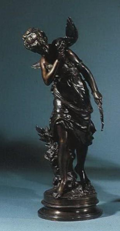 Figure of a huntress carrying a duck, bow and arrow by Mathurin Moreau