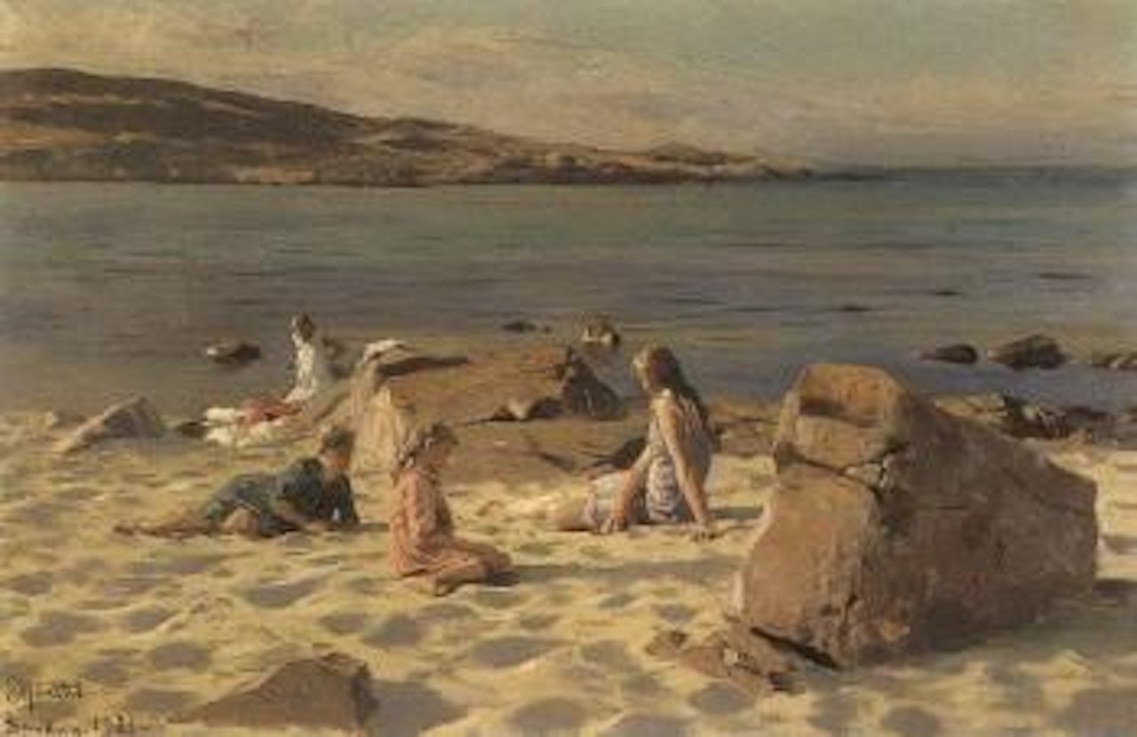 Girls on a beach by Peder Mork Monsted