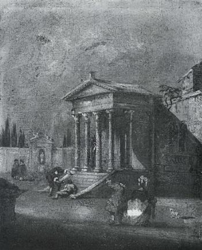 Elegant company in the grounds of villa by Francesco Guardi